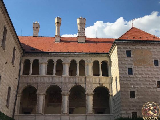 Exterior building with tiled rooftop of the Chateau